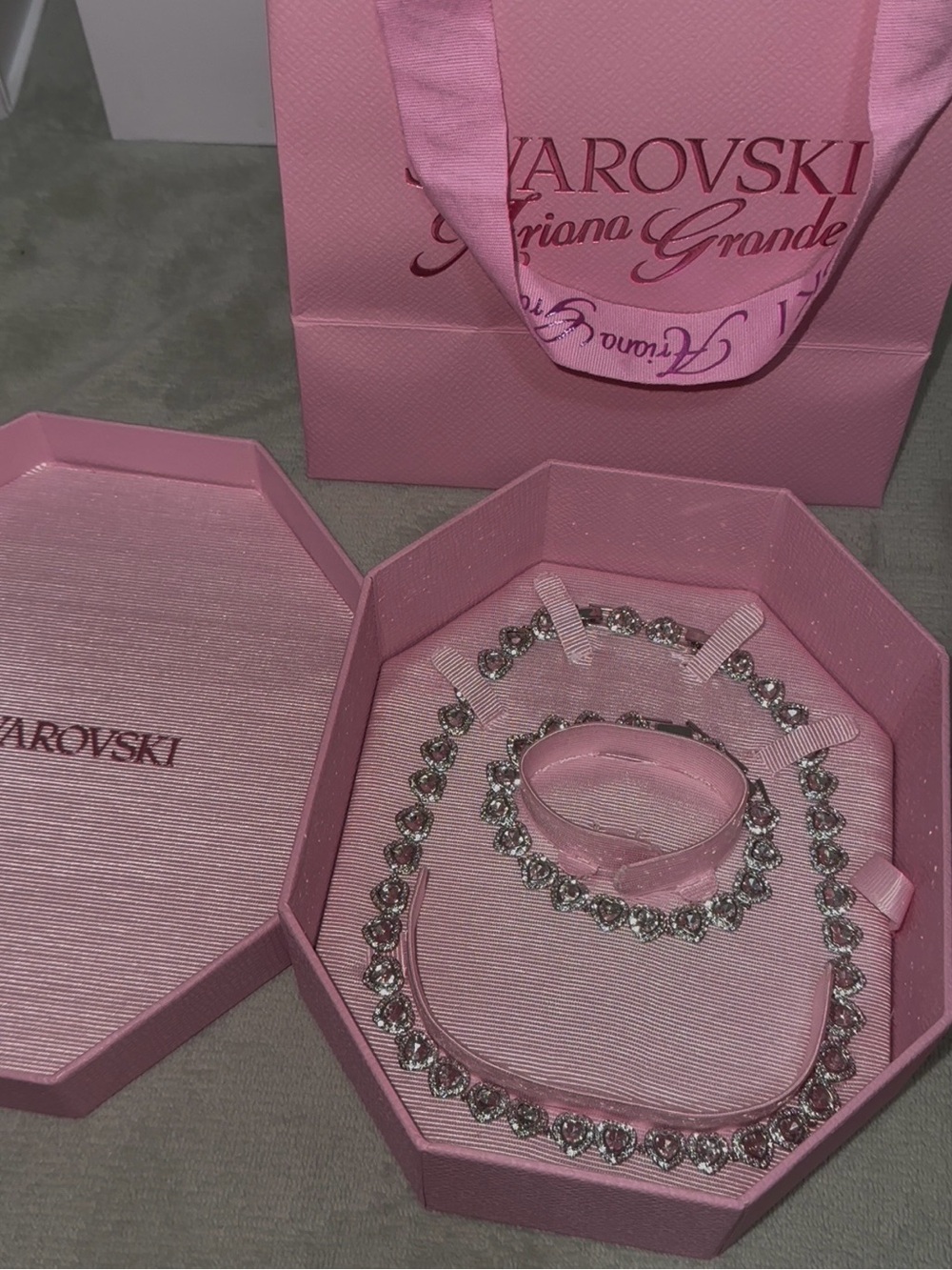 Swarovski Pink and Silver Crystal Necklace with Matching Bracelet
